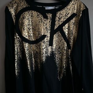 Calvin Klein Women's Black and Gold Long Sleeve Top